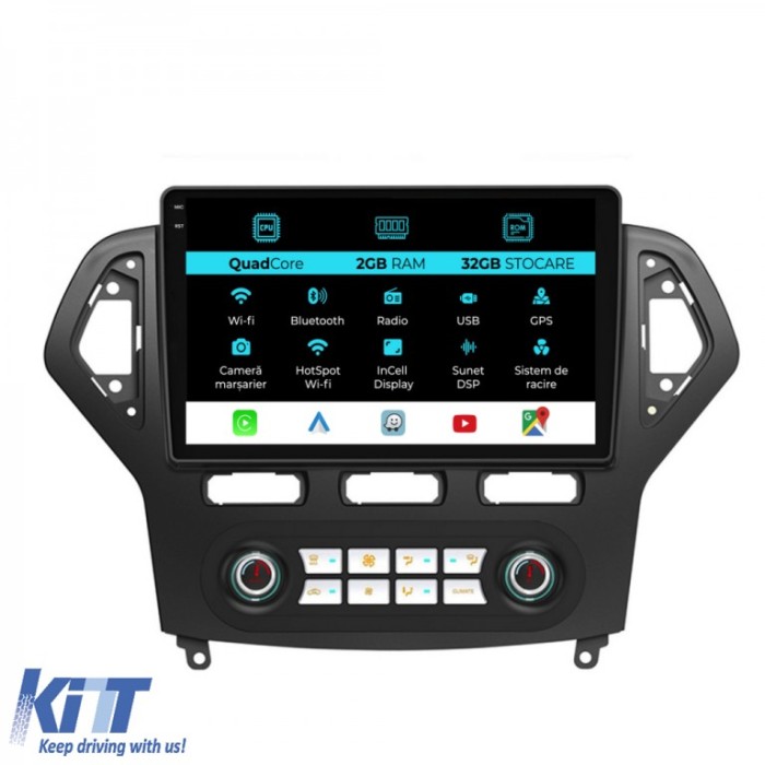 Navigatie Android Dedicata Ford Mondeo (2007-2014), 10Inch, 2Gb Ram, 32Gb Stocare, Carplay - Clima Automata Performance AutoTuning