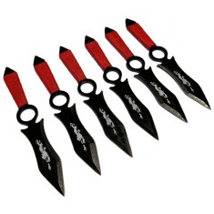 Set 6 Cutite de Aruncat cu Manere Rosii si Husa de Prindere la Picior