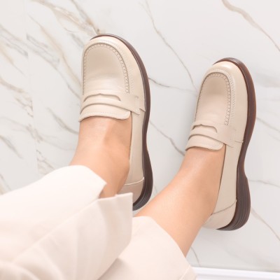 Pantofi dama casual Bej din Piele Naturala Sendiana, 36 foto