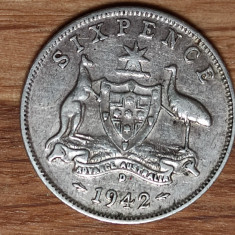Australia - moneda de colectie - 6 pence 1942 D argint -George VI- stare f buna!