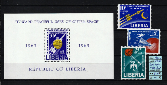 Liberia, 1963 | Cercetare şi utilizare &icirc;n pace a spaţiului - Cosmos | MNH | aph