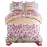 vidaXL Set husă pilotă model floral/dungi roz 200x220/80x80 cm