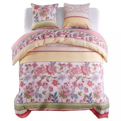 Set husă pilotă model floral/dungi roz 200x220/80x80 cm foto