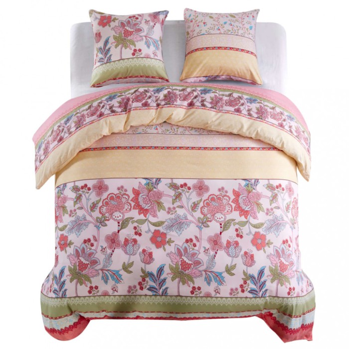 Set husă pilotă model floral/dungi roz 200x220/80x80 cm
