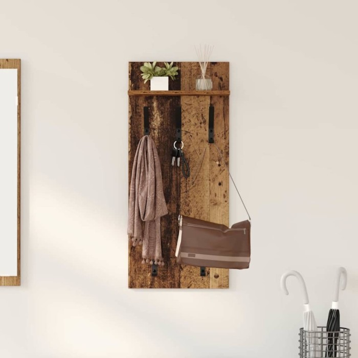 vidaXL Răcător de paltoane montat pe perete Lemn vechi 90 x 40 x 10 cm