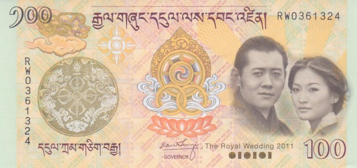 Bancnota Bhutan 100 Ngultrum 2011 - P35 UNC ( comemorativa )