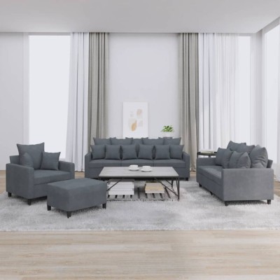 vidaXL Set de canapele cu perne, 4 piese, gri &amp;icirc;nchis, catifea foto