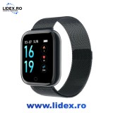 Ceas SmartWatch si Bratara Fitness Slim T80S Negru, Display IPS color TFT de 1.3 inch, Masurarea ritmului cardiac, Masurare temperatura corporala, Mas