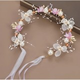 Bentiță cu mărgele și perle artificiale pentru mireasă, Roz - 880400