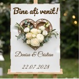 Panou Cutie Bine Ati Venit pentru Nunta cu Suport pentru Flori, Personalizat cu Nume si Data , 60x40 cm