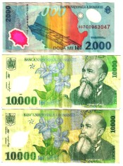 SV * Romania LOT BNR 2000 (Eclipsa) - 2 x 10000 (semnate Isarescu + Ghizari) - 50000 - 1000000 LEI 2000 /2001 /2003 /2002
