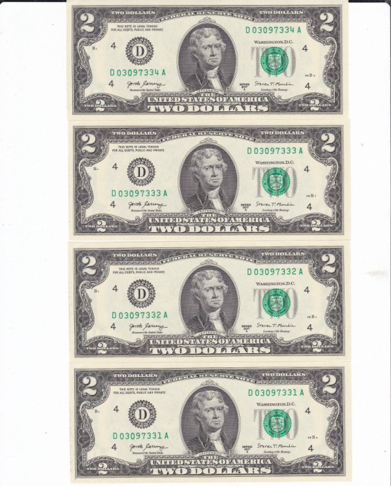 Statele Unite ale Americii USA SUA 2 Dolari 2017 D,SERII CONSECUTIVE,P-545 UNC