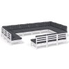 Set mobilier de gradina cu perne, 13 piese, alb, lemn masiv pin