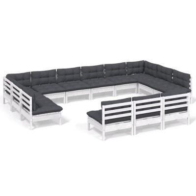Set mobilier de gradina cu perne, 13 piese, alb, lemn masiv pin foto