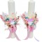 Set lumanari personalizabile, colorate, pentru nunta sau botez cu aranjament frontal cu trandafir criogenat si plante naturale uscate, 40 cm (Alb Roz)