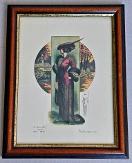 La Femme Chic - tablou cu rama, reproducere dupa o veche litografie frantuzeasca semnata Souchel, 27x21cm