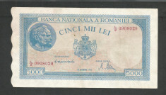 ROMANIA 5000 5.000 LEI 10 Octombrie 1944 [9] filigran bnr orizontal , VF+ foto