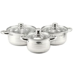 Set oale 6 piese, Star, capacitate 2L, 2.5L, 3.5L, inductie, cu capac sticla, Inox Handy KitchenServ
