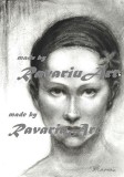 G2. Grafica RavariuArt, Ganditoarea, grafica originala pe carbune pe hartie A4, Portrete, Realism