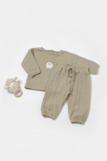 Set bluza si pantaloni, Winter muselin, 100% bumbac - Verde, BabyCosy (Marime: 9-12 luni) foto
