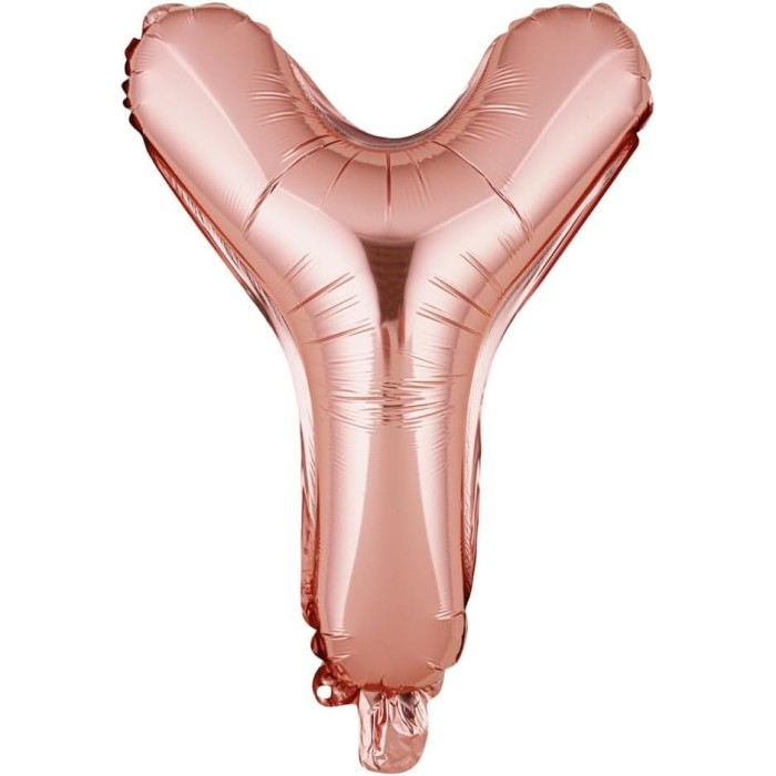 Balon folie metalizata litera y, flippy, 40 cm, umflati cu heliu sau aer, ambalaj individual, pai inclus, rose gold