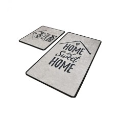 Set 2 Covorase baie Casa, 60 x 100 cm, 50 x 60 cm, Antiderapant, Alb/Negru