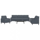 VidaXL Set de canapele cu perne, 3 piese, gri &icirc;nchis, catifea