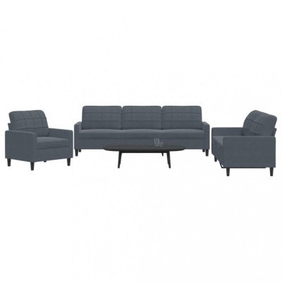 vidaXL Set de canapele cu perne, 3 piese, gri &amp;icirc;nchis, catifea 3278432 foto