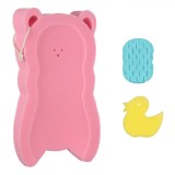 Set 3 Bucăți Burete Baie Ursuleț Roz Suport Cadă Bebe 50x30x4cm + 2 Bureți Extra + Jucărie | Siguranță &amp; Confort