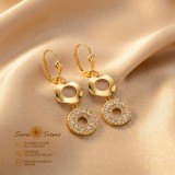 Cercei lungi Aurea Duetto cu cercuri aurii si pietre stralucitoare, placati cu aur 18K, 4 cm Brazilia