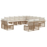 vidaXL Set de canapele de exterior cu pernă 13 pcs Alb Natural și Crem 3437798