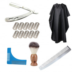 Set kit ingrijire barba barber brici manta pamatuf piaptan metalic frizerie foto