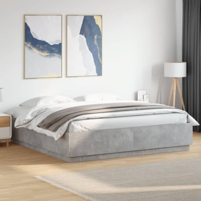 vidaXL Cadru de pat cu lumini LED gri beton 200x200 cm lemn prelucrat 3209586 foto