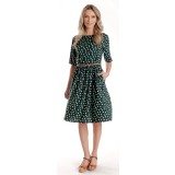 Rochie Medie Dama V273, Verde inchis cu buline albe - L