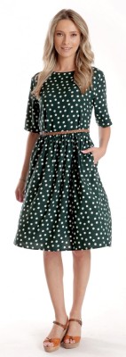 Rochie Medie Dama V273, Verde inchis cu buline albe - XL foto