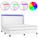 Cumpara ieftin Pat cu arcuri, cu saltea si LED, alb, 200x200 cm, piele eco