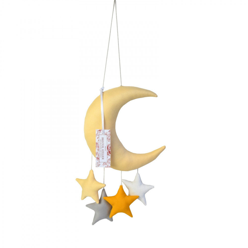 Luna si stelute, decoratiune pentru camera copiilor, Bristol Atelier,  Galben | Okazii.ro