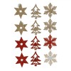 Autocolante Crăciun, Decorative, Stele, Brazi și Fulgi din Lemn, Glitter Roșu și Auriu, 3.5x3.5cm, Set 12 Bucăți, Oem
