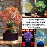 Lampa 3D Personalizata cu Trandafiri si Nume Cuplu , Cadou Romantic LED
