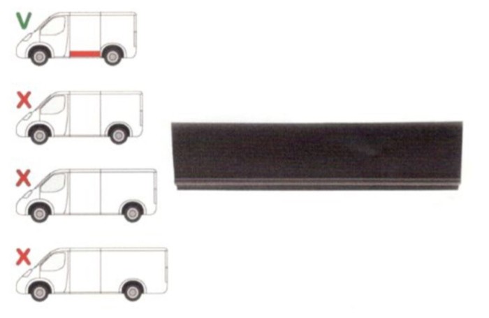 Panou lateral FORD TRANSIT (V184/5), 05.2000-04.2006; TRANSIT/TOURNEO (V347/8), 05.2006-04.2013, partea stanga=dreapta, metal galvanizat; inferior; l