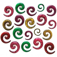 Expander pestriţ pentru ureche – spirală - Lățime: 8 mm, Culoare Piercing: Verde Deschis - Negru