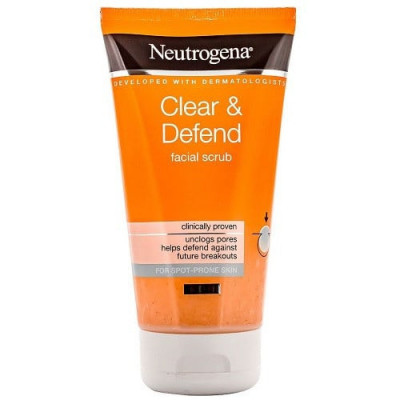 Scrub facial pentru ten predispus la pete, Neutrogena, Clear &amp;amp; Defend, 150 ml foto