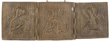 IIsus Pantocrator, Maica Domnului, Sf. Ioan Botezatorul, Triptic de calatorie din bronz, Rusia, Sec. 19