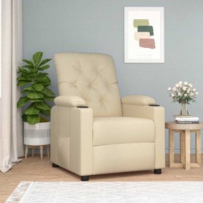 vidaXL Fotoliu rabatabil, crem, material textil foto