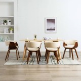 vidaXL Scaune bucătărie, 6 buc, crem, lemn curbat și piele ecologică