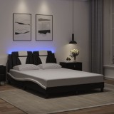 VidaXL Cadru de pat cu lumini LED negru/alb 140x190 cm piele ecologică