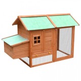 Coteț Găini vidaXL Lemn Masiv, 170x81x110cm, Maro/Verde, Cuibar &amp; Rampă, Tavă Retractabilă - Rezistent la Intemperii