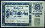 62. GERMANIA ELBERFELD NOTGELD 5 MILIARDE MARCI FUNF MILLIARDEN MARK 6.11.1923 SR. 181 VARIANTA 2