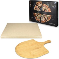 Set Piatra pizza 30 x 38 cm si lopata pizza din bambus, Bej, Navaris, 48593.01