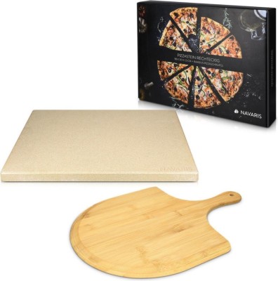 Set Piatra pizza 30 x 38 cm si lopata pizza din bambus, Bej, Navaris, 48593.01 foto